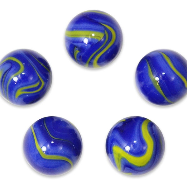 16mm Van Gogh Glass Game Board Player Marbles (5/8") Pack of 5 Blue w Yellow Swirls Vacor