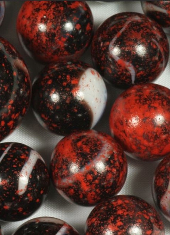 16mm Rooster Glass Player Marbles (5/8 inch) Translucent Red with White  Swirls Vacor Party Favors Games