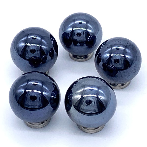 16mm "Steely Torpedo" Glass Mega Marbles Player Pack of 5 (5/8th inch) Shiny Black Reflective Surface 1998 - 2010 Vacor