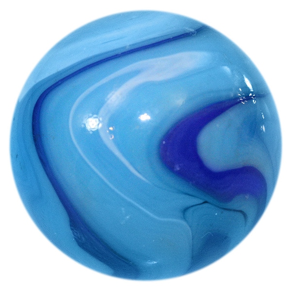 35mm Ice - 1.4" Giant Glass Marble w Stand - Cool, Pale Blue Glass w White and Darker Blue Swirls - Vacor Decorating Games Crafts Art Work