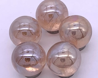 New for 2023! 16mm Pinky Glass Marble Players (5/8") Pack of 5 Transparent Iridescent Pink w White Swirls Vacor House of Marbles Decor Games