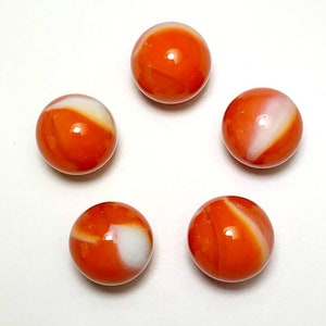 14mm &quot;T Rex&quot; Glass Player Marbles - Pack of 5 Opaque Orange Base with White Swirls Games Party Favors Decor Yard Art Crafts