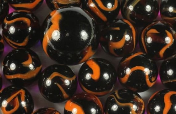 16mm Set of 5 Rare Glass Player Marbles - Vampire, Triceratops