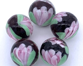 New for 2023! Lilac Crocus 16mm Handmade Art Glass Player Flower Marbles 5/8" Choice: Single or Pack of 5 with Dark Purple Base Vacor