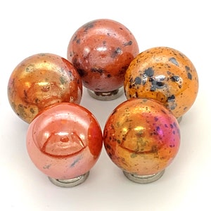 Leopard 16mm Glass &quot;Early Edition&quot; Player Mega Marbles Pk 5 Opaque Orange Base w Black Specks Iridescent 2006-2010 Retired! RARE! Vacor