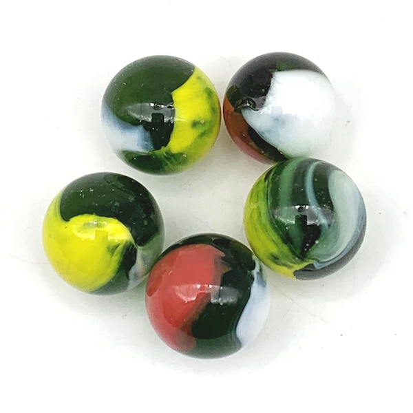 16mm Green Parrot Early Edition Player Glass Mega Marbles Choice of Quantity & Color Singles Pk 2 / Pk 5 Green w White, Red or Yellow or Mix