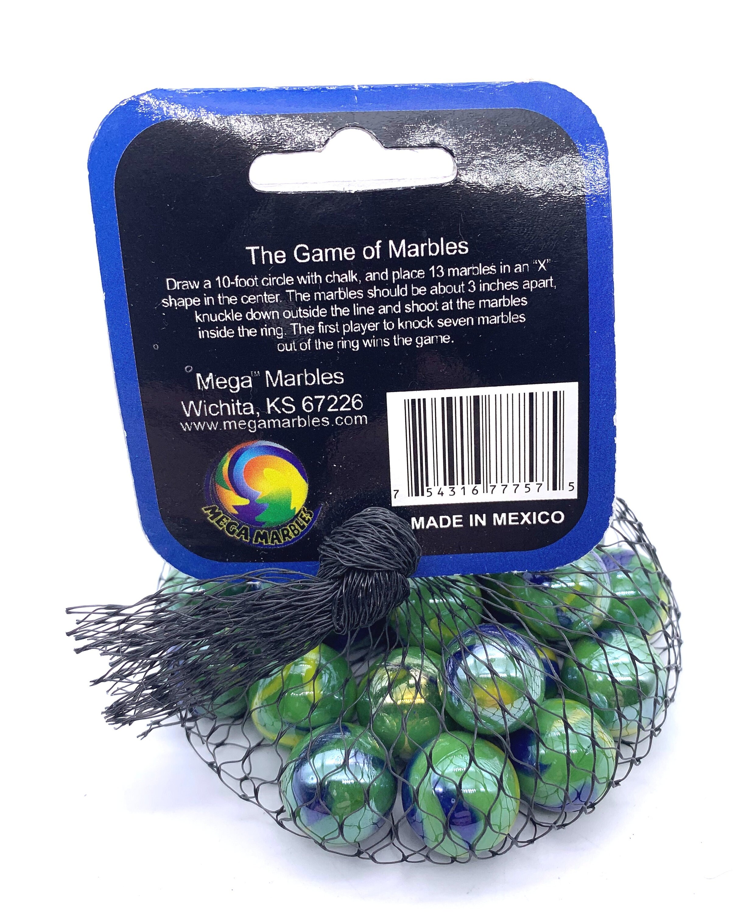 Net Bag of 25 "peacock" Glass Mega Marbles Iridescent Green With Yellow ...