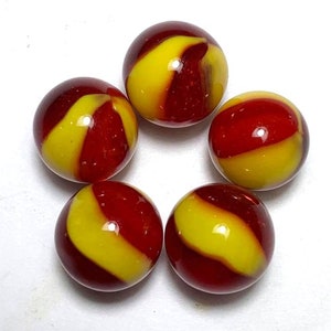 Lil Devil 22mm Glass Player Marbles Pack of 5 Bright Red with Yellow Swirls  Retired Games Décor Yard Art Crafts Party Favors