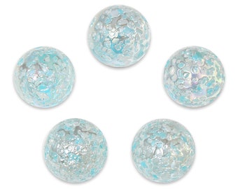 14mm "Snowflake" Marble Glass Player marble Pack of 5 Clear Base with Light Blue and White Frit Sprinkles Covered Textured Surface Games