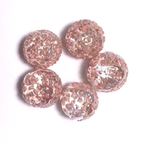 14mm "Princess" Glass Player Marbles (9/16th") Pack of 5 Clear Glass w Pink Frit Party Favors Decor Yard Art Games