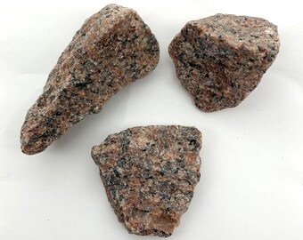 Red Granite Intrusive Igneous Rock - 3 Unpolished Mineral Specimens - Measures 1 - 2 Inches on Longest Side