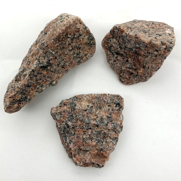 Red Granite Intrusive Igneous Rock - 3 Unpolished Mineral Specimens - Measures 1 - 2 Inches on Longest Side