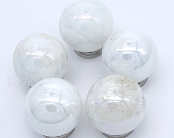 14mm Pack of 5 Glossy "White Pearly" Glass Player Marbles (.55 Inch) Lustered Opalescent White Decorating Games Crafts Art Work Party Favors