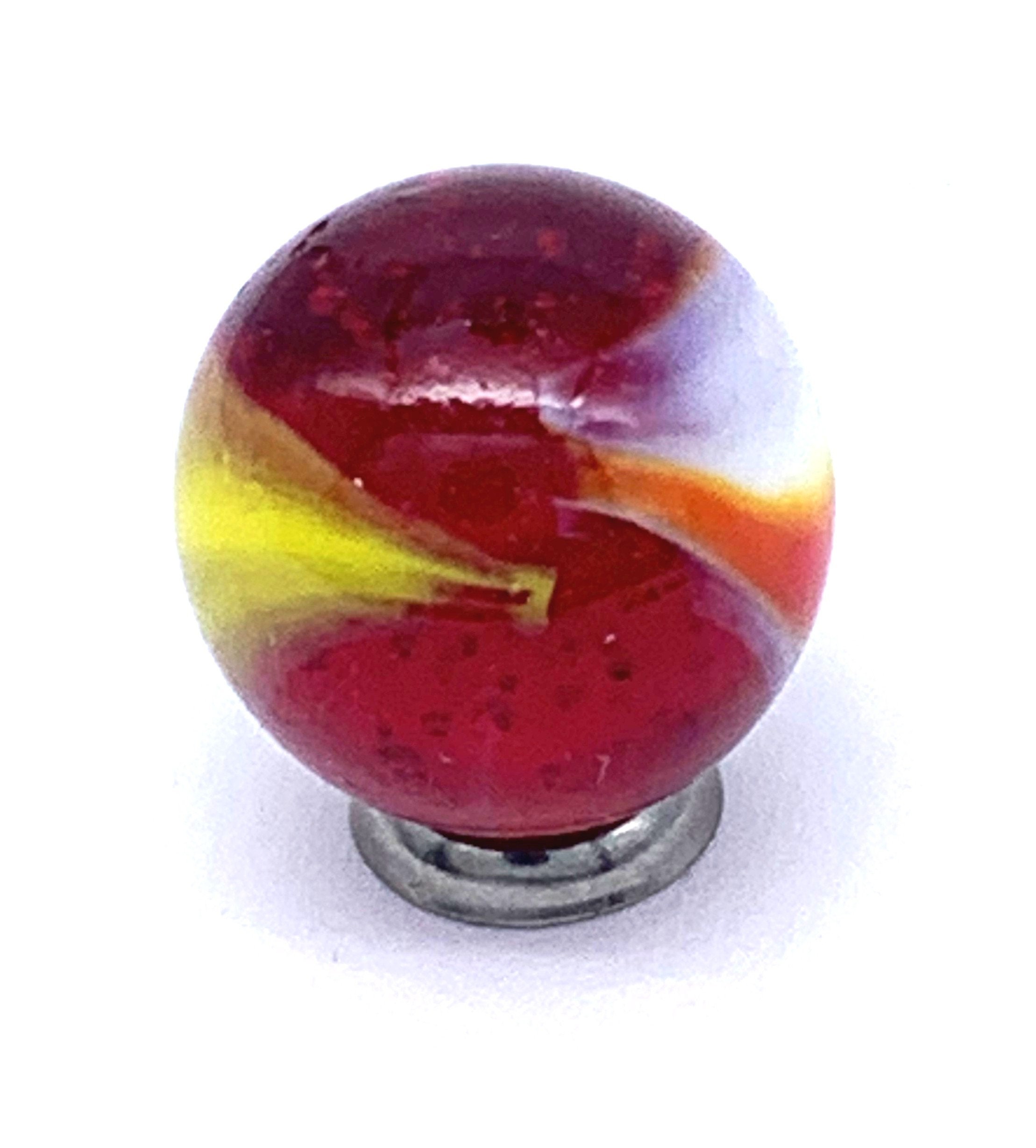 16mm Cardinal Glass Marbles Pk 5 Translucent Dark Red Base Player W Opaque  White & Yellow Patches 2000 2011 RETIRED Vacor 