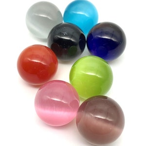 16mm Nimbus Cat&#39;s Eye Marbles Choice of Set of 8 Different Colors or 1 Single Color Fiber Optic Spheres w Stands, Round Cabochons Games