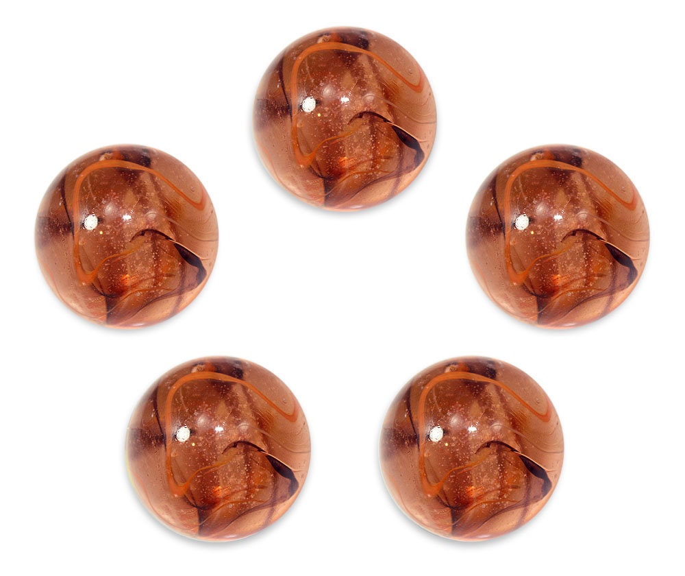 25 Glass Marbles LION Orange/Brown game pack vtg style Translucent Shooter Swirl 