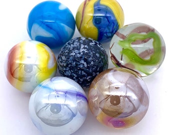 New for 2023! Pack of 7 Styles 25mm (1") Marbles Glass Shooters Vacor House of Marbles Commando Jellyfish2 Tropicana Gelato Pinky Neptune2 +