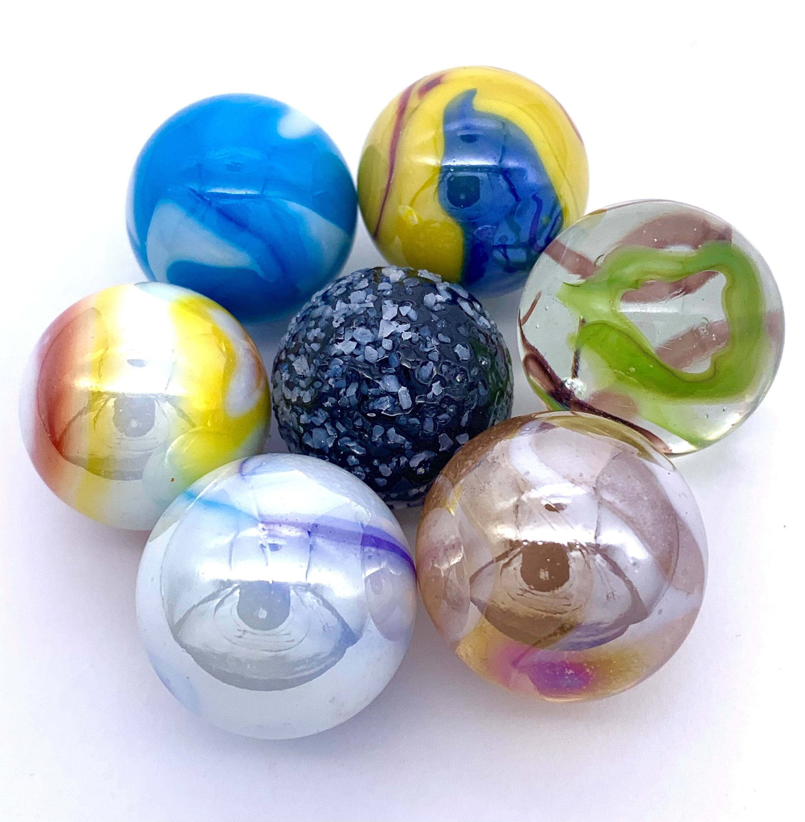 New for 2023! Pack of 7 Styles 25mm (1") Marbles Glass Shooters Vacor