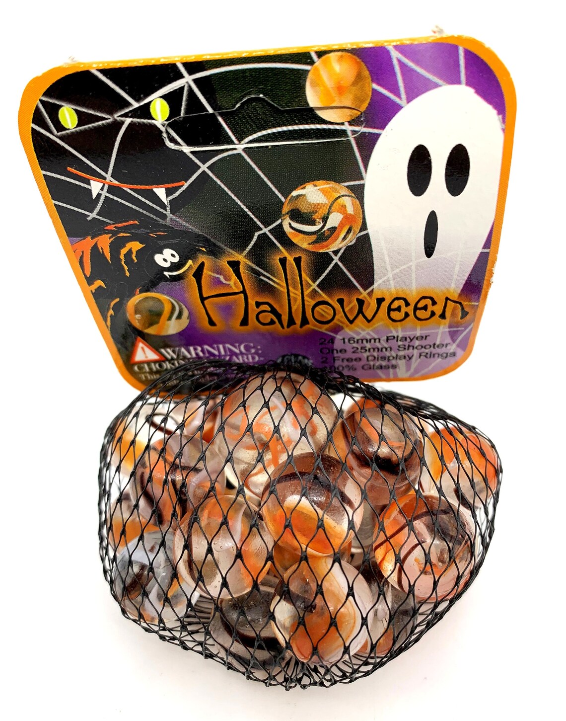 Net Bag of 25 "halloween" Glass Mega Marbles by Vacor 24 Players and 1 ...