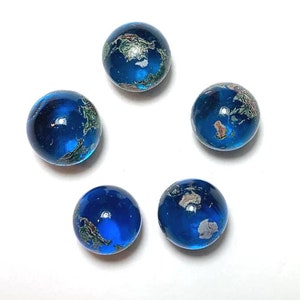 14mm Natural Earth Blue Glass Marbles Hand Applied Artglass Choice: Pk 5 or One Marble Transparent w Geographical Continents Recycled Crafs