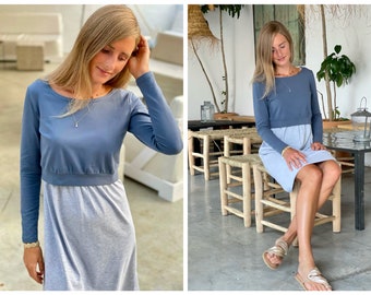 MANIA TOP Manches longues pour robes d'allaitement Mix & Match en bleu orageux