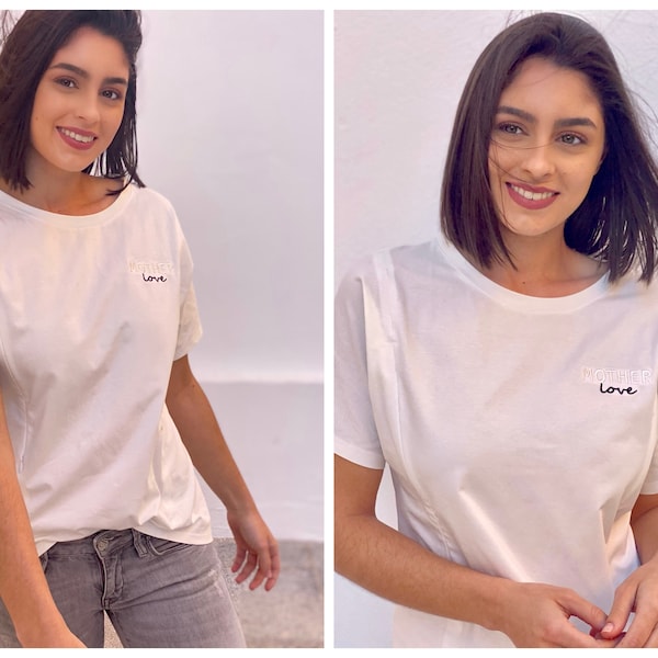 Camiseta de lactancia Mania con el amor de madre en color blanco roto