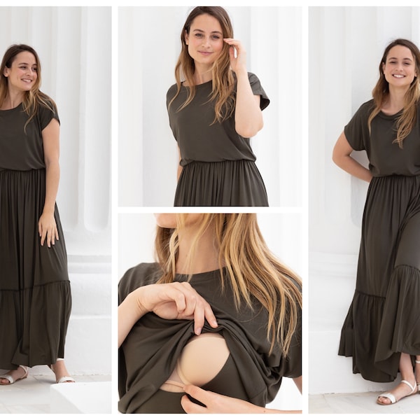 MANIA Stillkleid Mila Khaki - entspanntes und diskretes Stillen - Stylische Stillmode