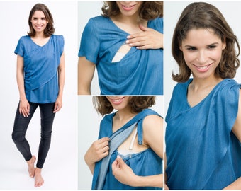 SUPER Vente - Chemise d'allaitement MANIA Top d'allaitement Wave Denim - plus que quelques tailles disponibles