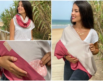 Foulard d'allaitement MANIA Châle d'allaitement pour un allaitement discret en public Modèle : Avani en viscose soyeuse - terra et beige