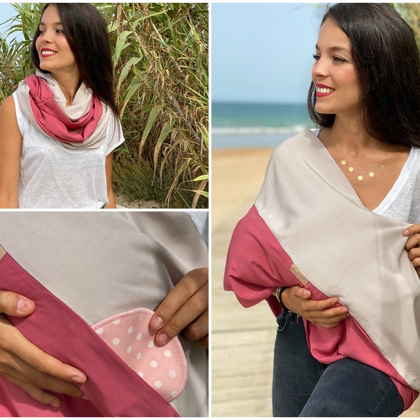 Foulard d'allaitement MANIA Châle d'allaitement pour un allaitement discret en public Modèle : Avani en viscose soyeuse - terra et beige