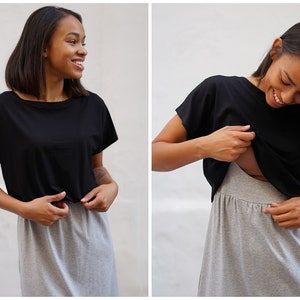 MANIA TOP Vestido de lactancia de manga corta para combinar y mezclar en color negro