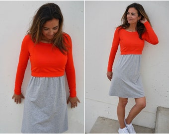 MANIA Still Dress MixMatch Tweedelige Underdress Grijs & Top Oranje
