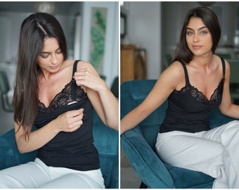 MANIA nursing top, soft nursing bra, nursing bustier, nursing shirt nursing bra in black