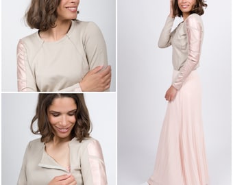 Super SOLDES - pull d'allaitement haut d'allaitement haut d'allaitement Ava beige avec taille en éco-cuir. S, L et XL