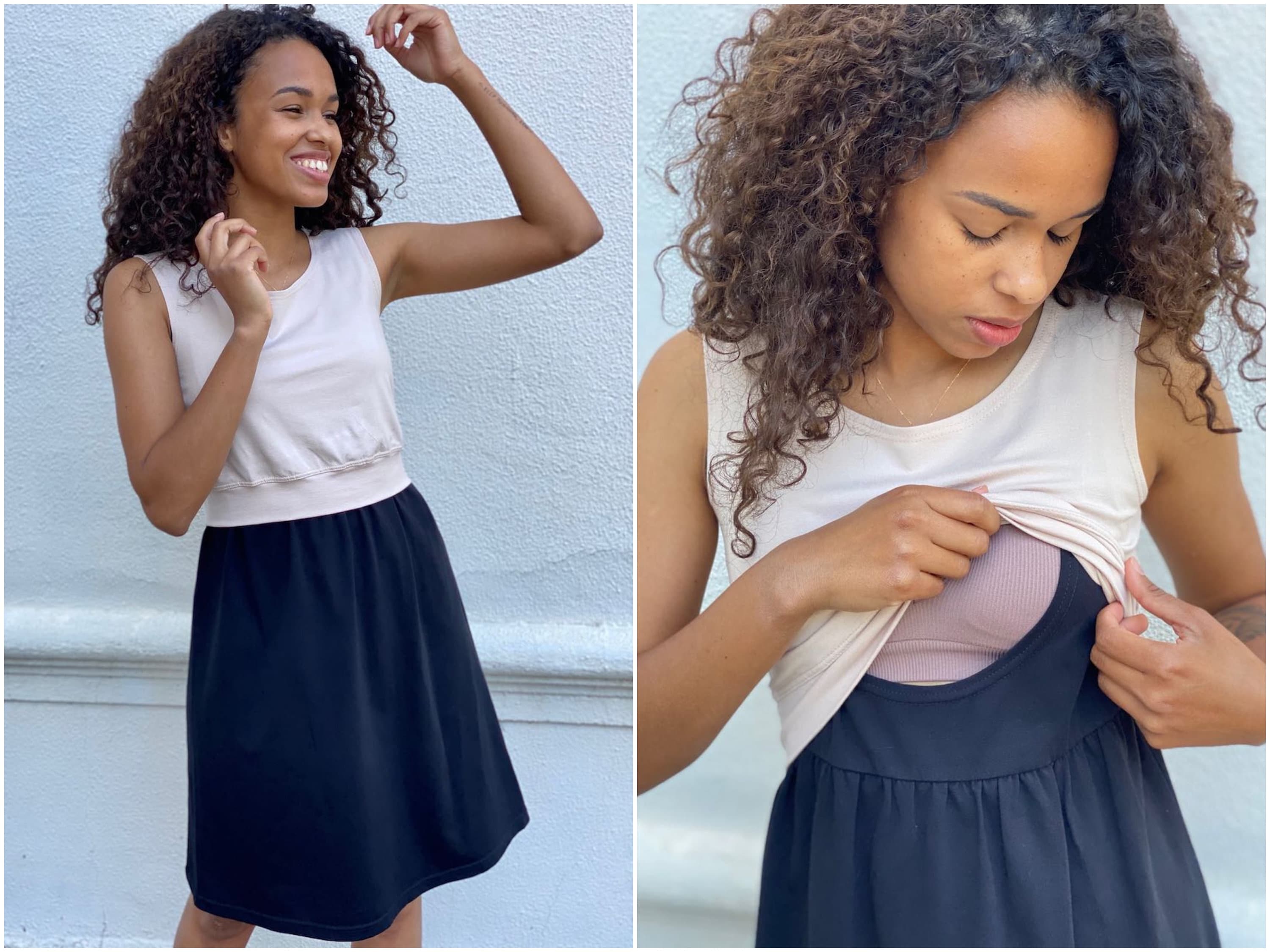 MANIA nursing dress two-piece slip black & top curly beige