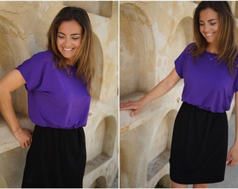 Robe d'allaitement MANIA deux pièces - sous-robe noir & top d'allaitement Coco violet