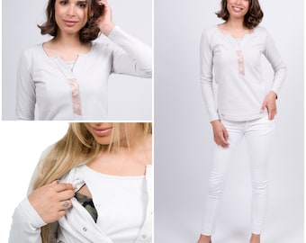 Super vente - Chemise d'allaitement MANIA Haut d'allaitement Lani Organic Gris clair - taille plus petite