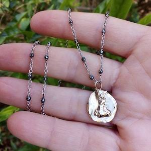 Mixed metals necklace, Hematite, bronze and silver necklace, Gemstone necklace, One of a kind, Rabit necklace, Valentine day gift.