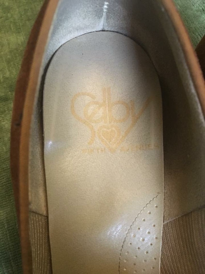 1970s Vintage Suede Leather Chocolate Brown White Thread Detail Loafer Wedges Shoes by Selby Fifth Avenue