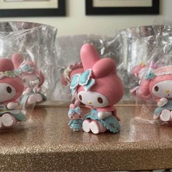 Sanrio Characters Rabbit Series Flock (Available) and Sanrio My Melody Secret Forest Tea Party figure collection. Set of 5. (Sold)