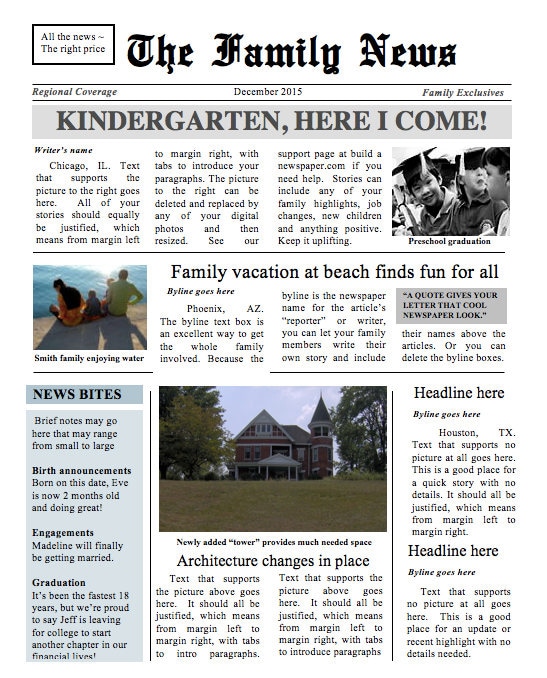 two page family times newspaper template instant download newspaper generator template