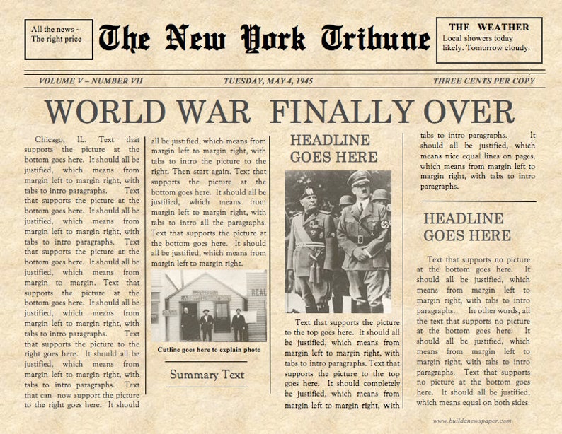 Vintage Front Page Newspaper Template Instant Download For Etsy
