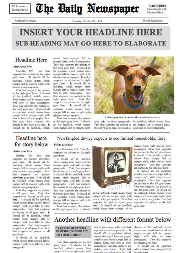 Fake Newspaper Template from i.etsystatic.com