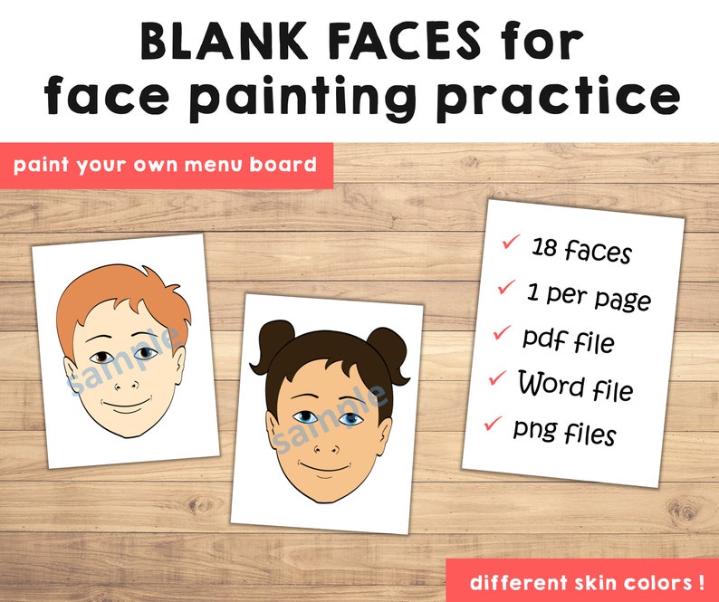 Face Paint Blank Faces for Practice - Pack of 18 Face Template ...