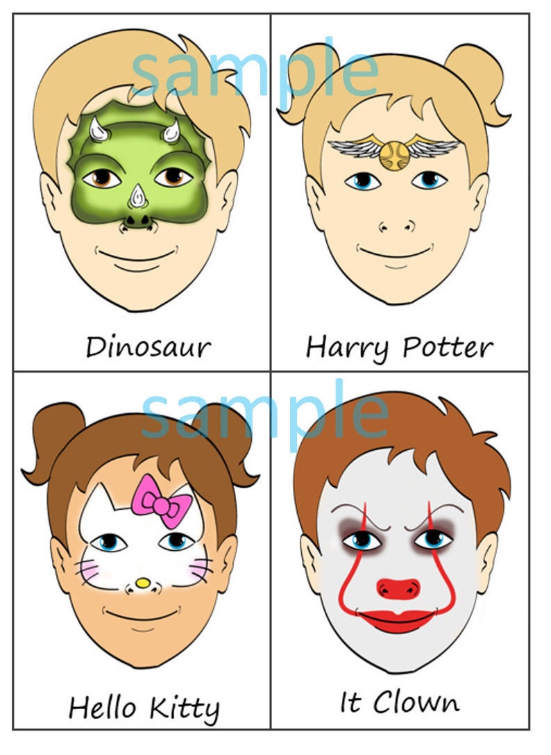 Face Painting Menu Board Choice Kids Paint Pack of 16 Trendy Full Face