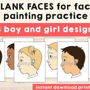 Face Paint blank faces - Pack of 18 Face Template Printable - Digital Download