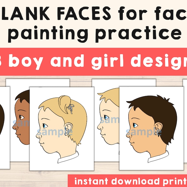 Face Paint blank faces - Pack of 18 Face Template Printable - Digital Download