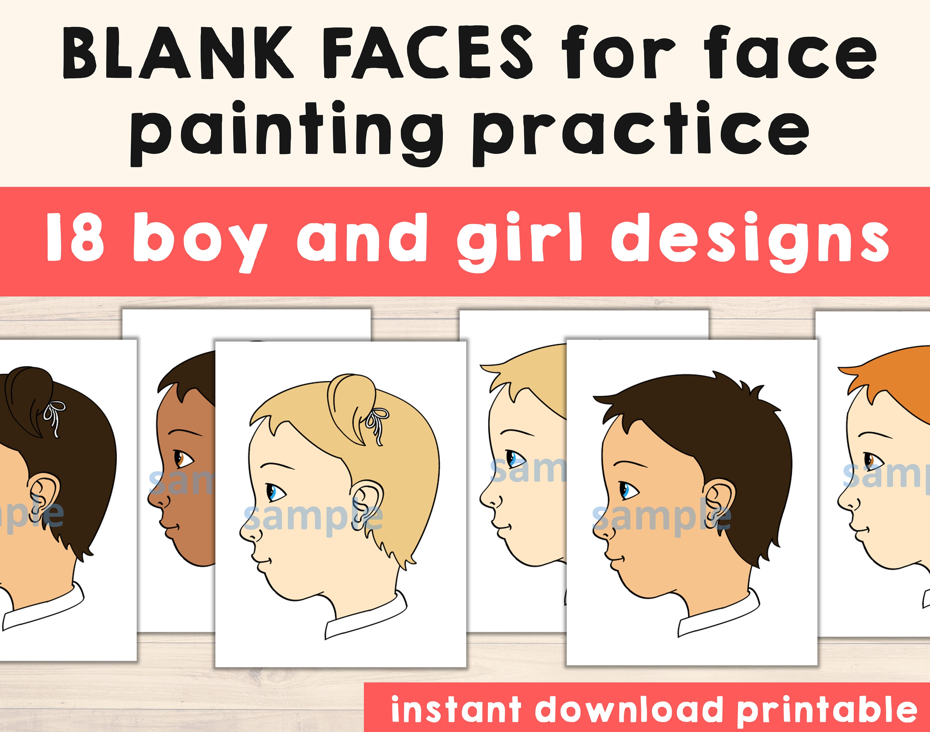 Face Paint Blank Faces Pack of 18 Face Template Printable - Etsy