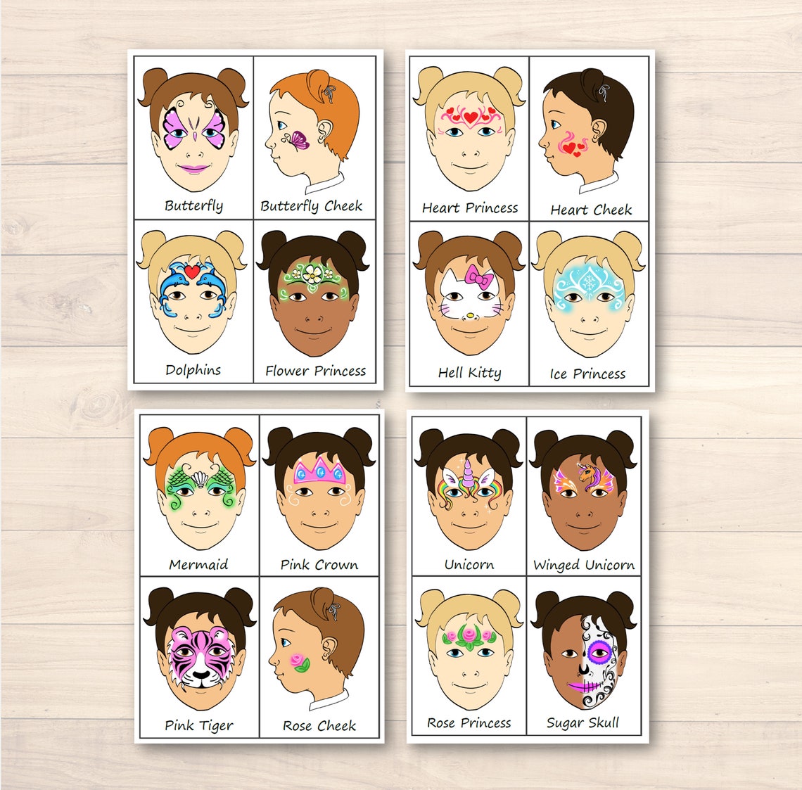 Face Painting Menu Board Girly Choice Kids Paint Pack of 16 Girl Face