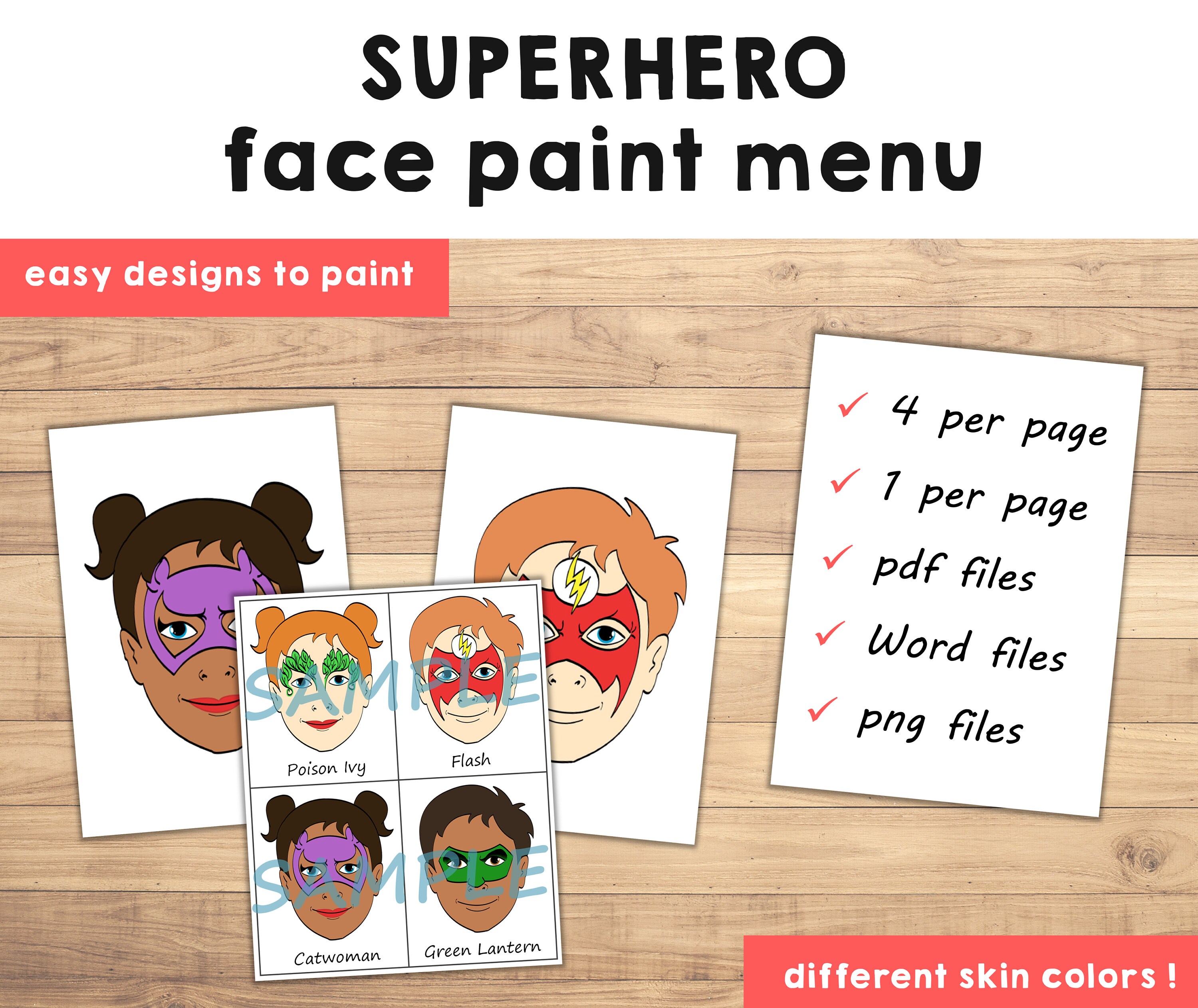 Face Paint Menu Printable Cartoon Kids Choice Face Painting - Pack of ...